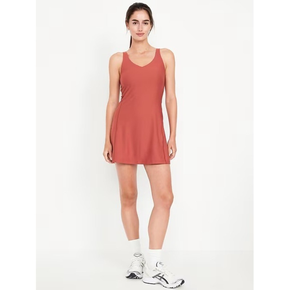 Old Navy Active PowerSoft Go Dry Tank Dress Rust Orange Athleisure Size L NWT